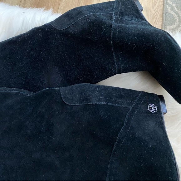 House of Harlow Black Suede Wedge Knee High Boots - Picture 10 of 13